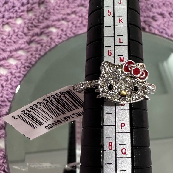 NWT Hello Kitty Crystal Flat Face Pave Red Enamel Bow Ring - Picture 11 of 16